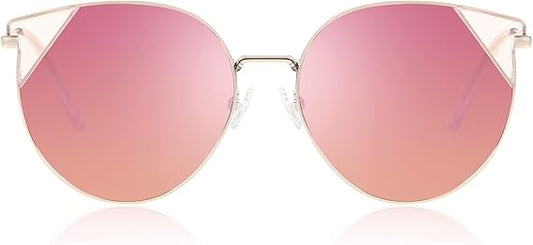 DUCO Oversized Cat Eye Sunglasses for Women Retro Round Polarized Sun Glasses UV400 Protection W018